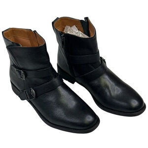 Franco Sarto Mirani Black Leather Buckle Strap Ankle Boot Womens 10M New $170